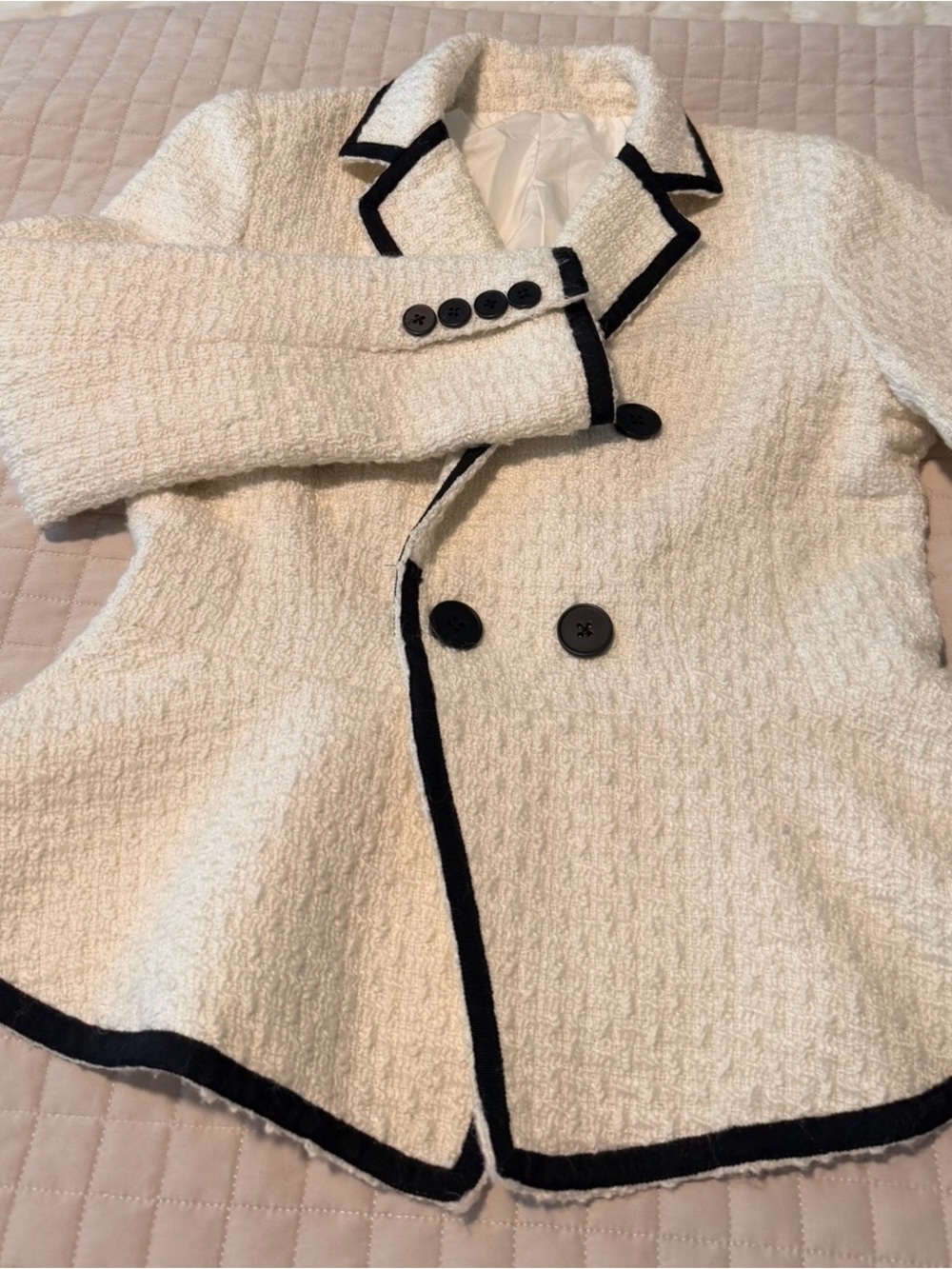 Italy Womens Ivory Bouclé Jacket with Black Trim